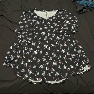 Black Floral Swing Top